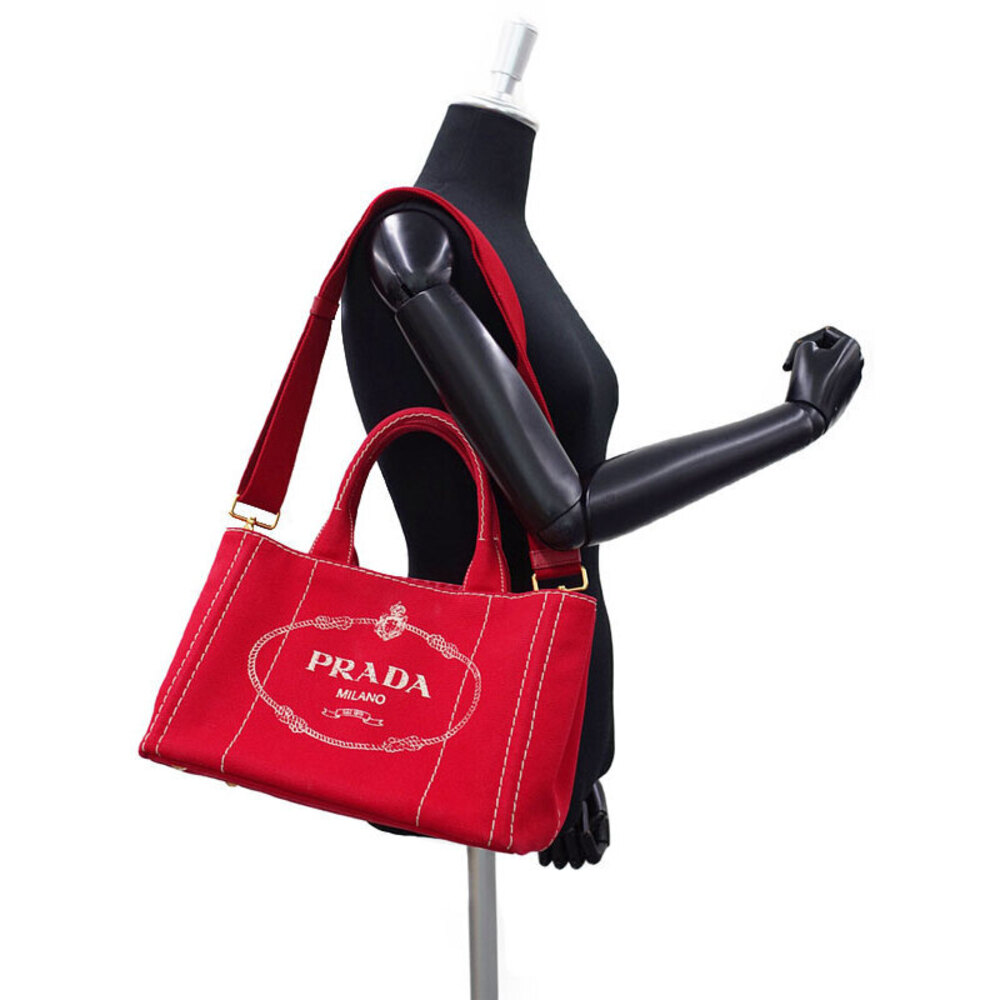 Prada Tote handles Canapa 2way top handbag Red canvas - Picture 9 of 9
